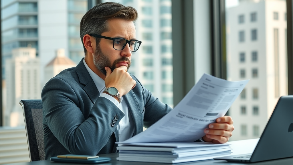 business owner reviewing business valuation documents in a modern office