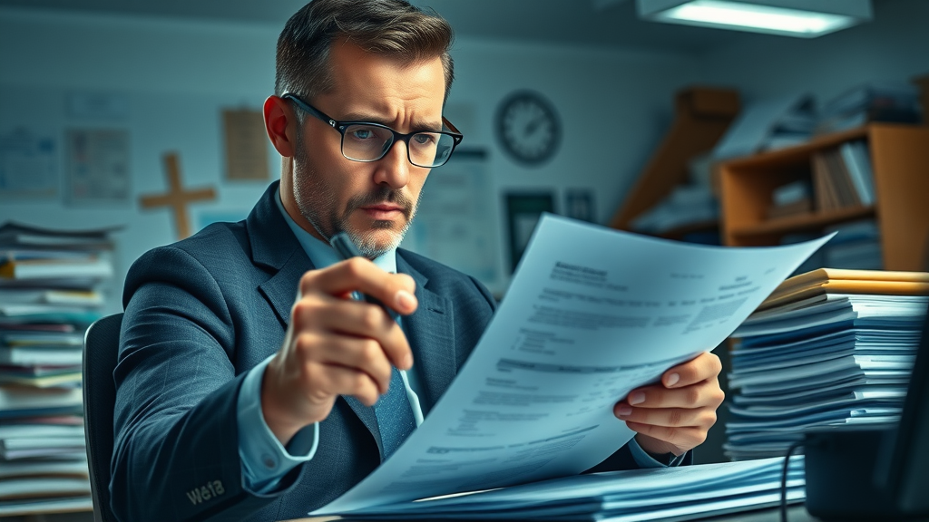 Worried business owner checking documents, avoiding business sale checklist mistakes