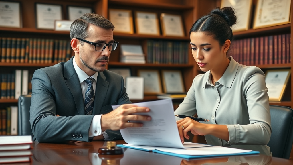 Business lawyer and client reviewing letter of intent for buying a business
