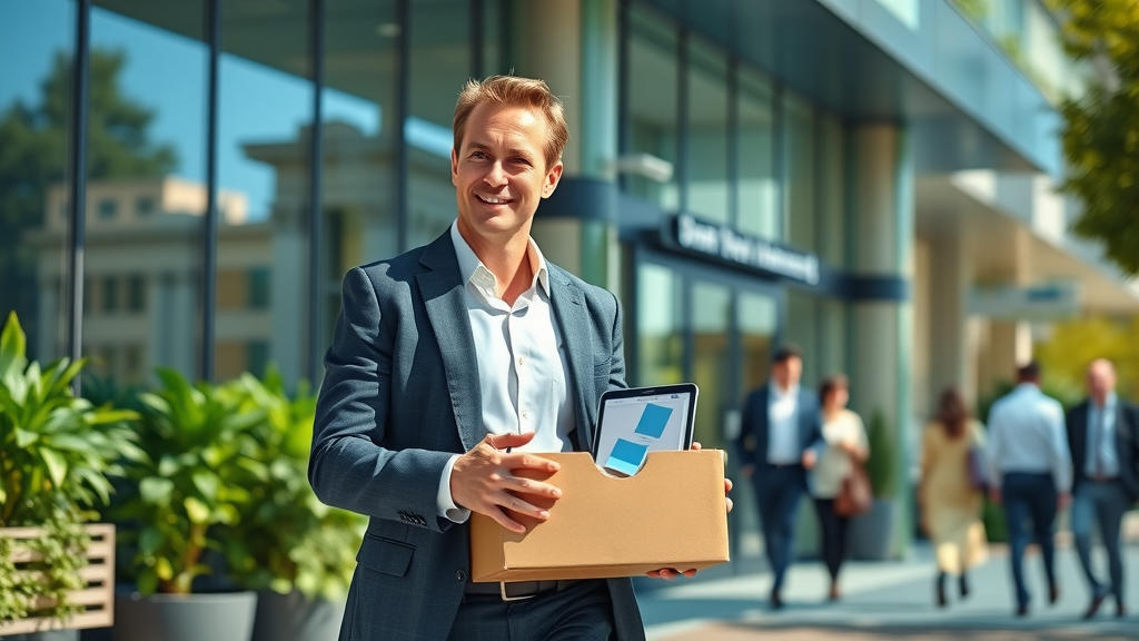 Optimistic professional entering new office after changing jobs or retiring