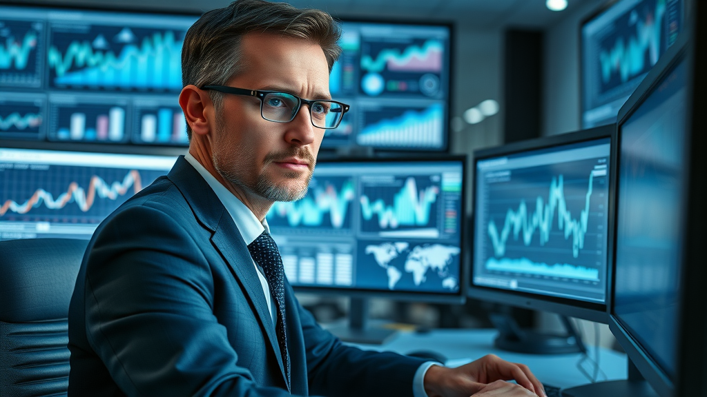 focused analyst digital data charts commercial real estate market research
