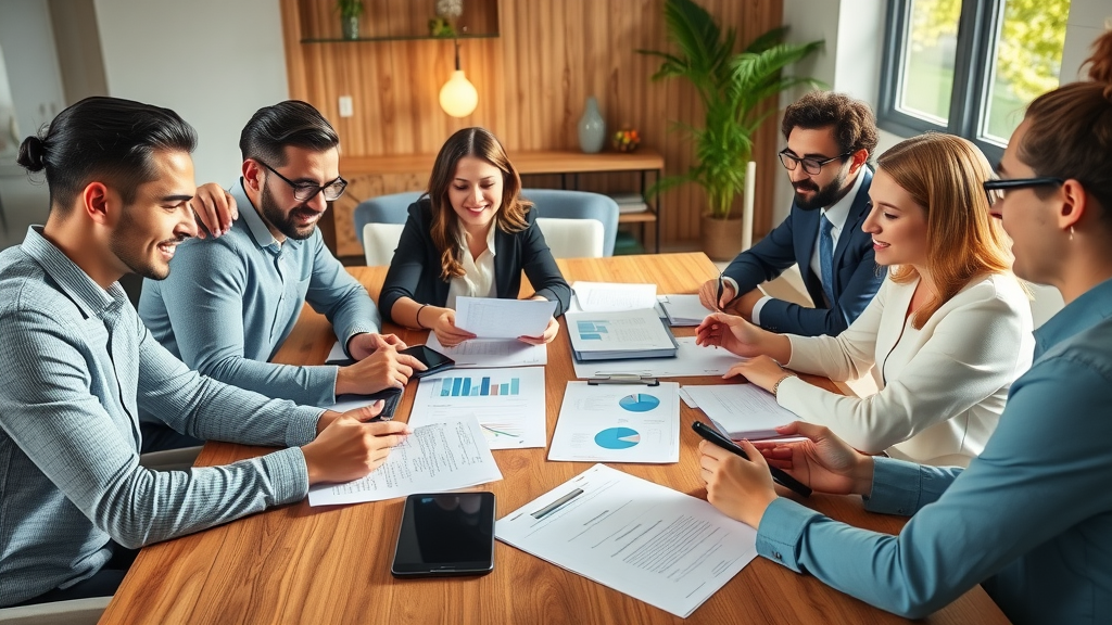 enthusiastic small business team working with a broker, reviewing due diligence documentation, business preparation, business sales, choice business broker