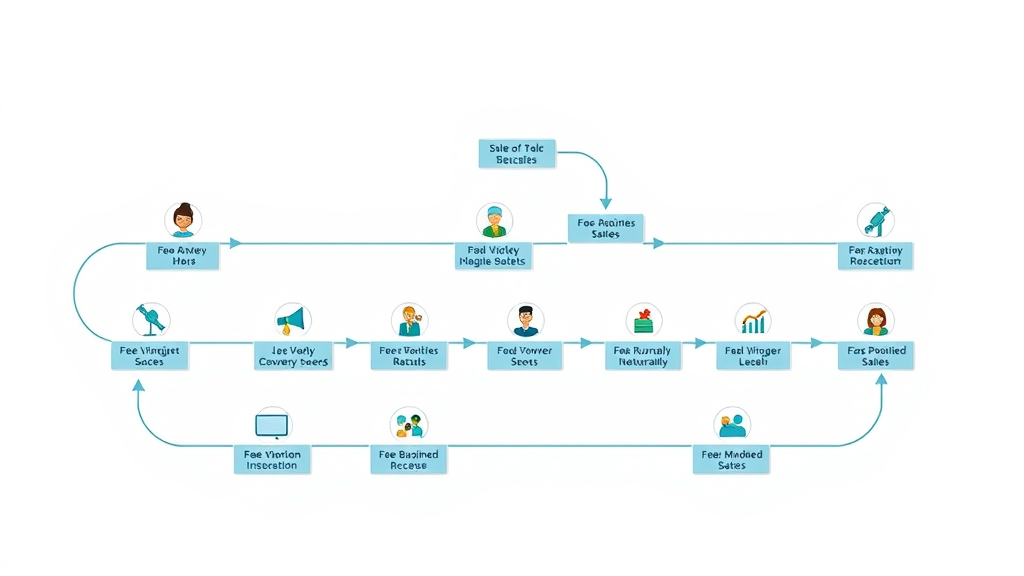 Detailed flowchart visually explaining the business sale process steps with icons and clear arrows, business transfer agents facilitating transaction