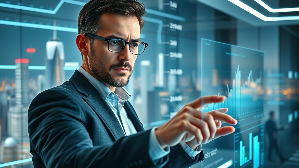 innovative business owner analyzing digital trend graphs, online business, digital-first business models