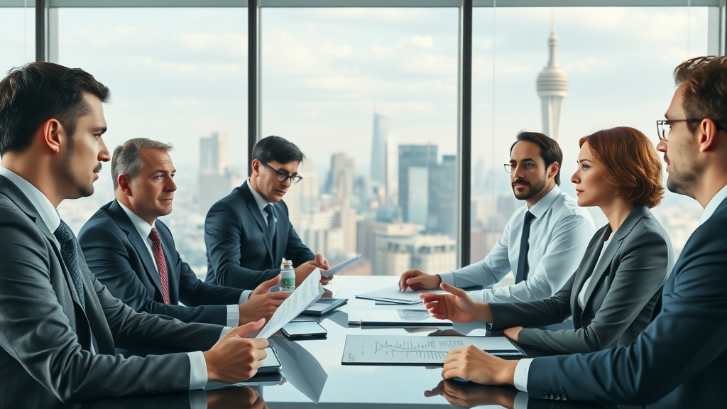 mergers and acquisitions corporate boardroom executives discussing acquisition deal