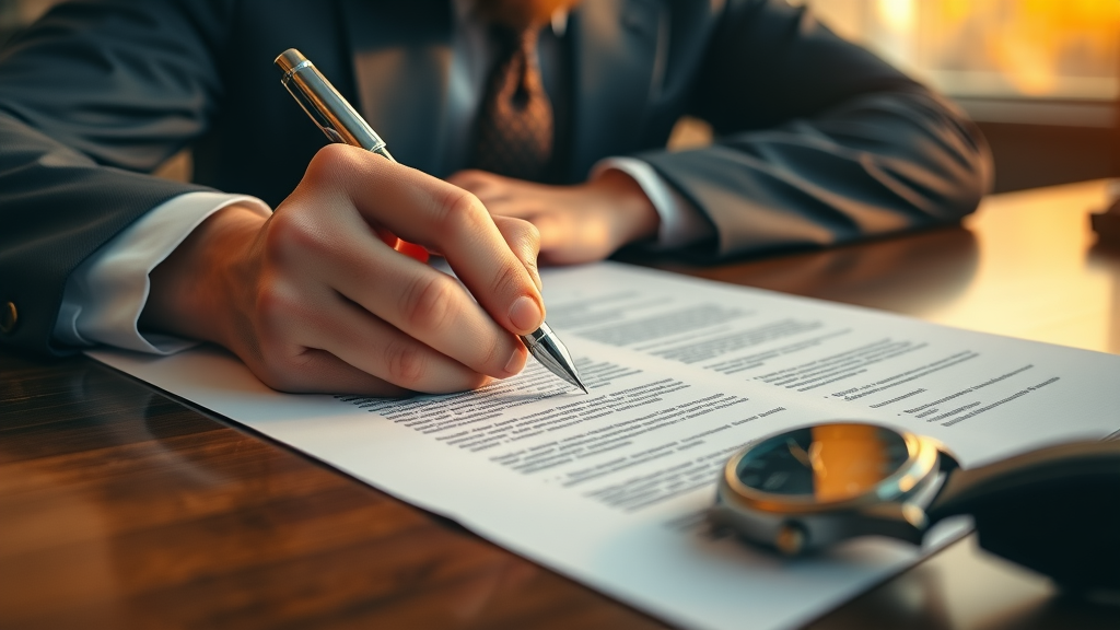 letter of intent - businessperson reviewing and signing acquisition contract