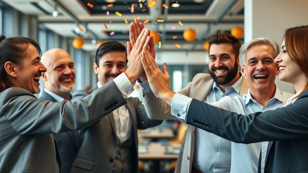 business broker commission success - business owners celebrating a successful business sale with their broker