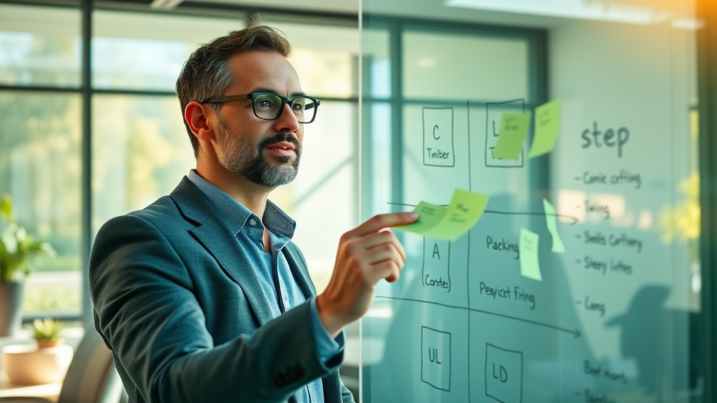 Business strategist mapping out marketing plan steps to maximize business sales