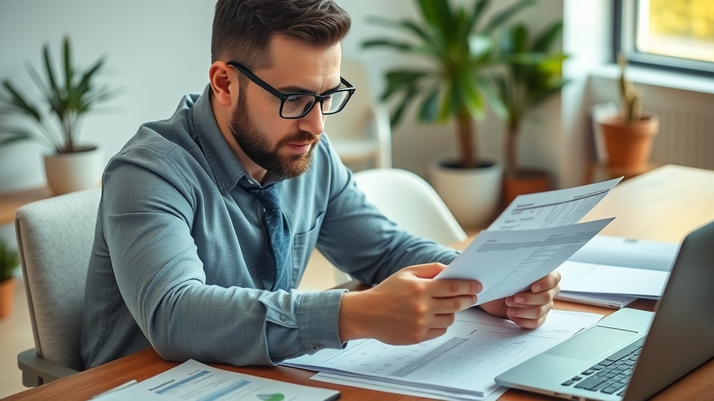 business sale process focused small business owner reviewing financial documents for sale preparation