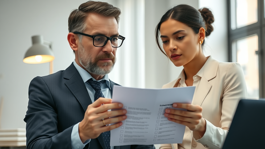 business owner reviewing selling business checklist with lawyer