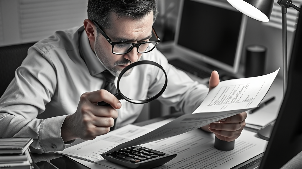 business sale process accountant due diligence examining financial records desk