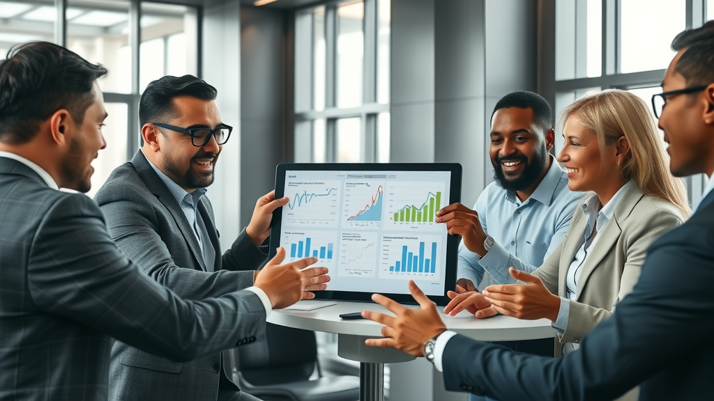 mergers and acquisitions strategy team reviewing business acquisition workflow