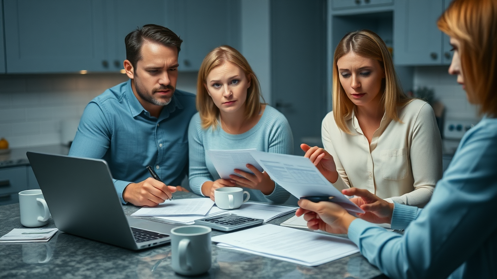 Homeowners and agent reviewing real estate commission paperwork