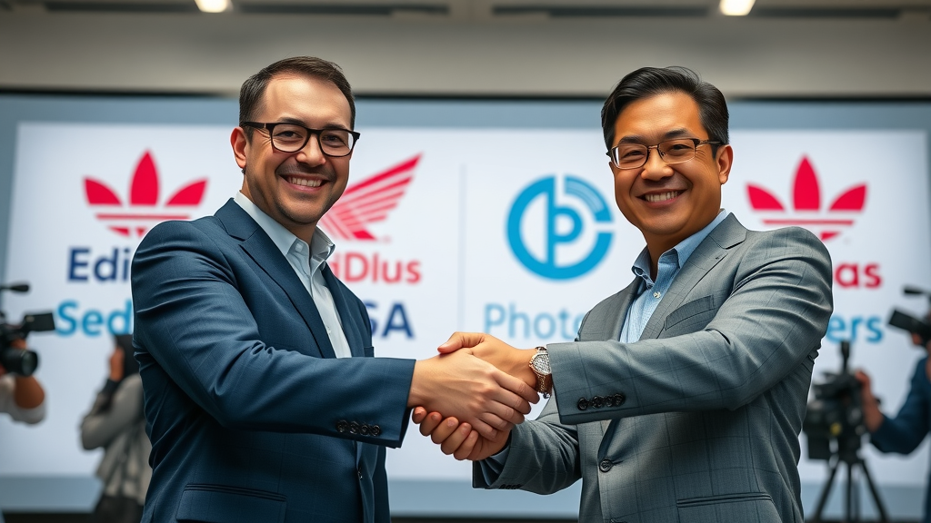 CEOs handshake post-successful M&A between global brands