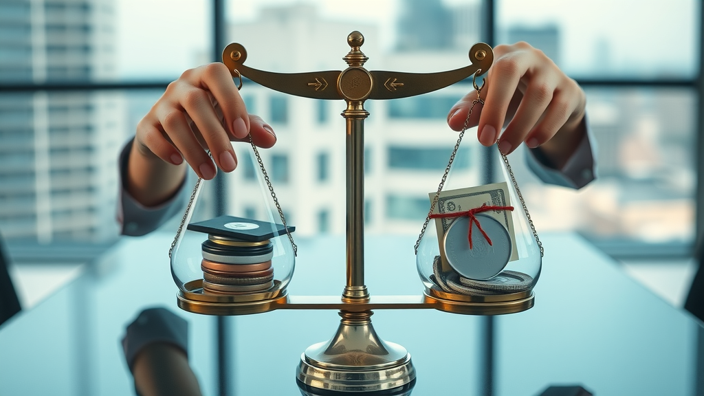 business valuation balance scale with assets and money fair market value