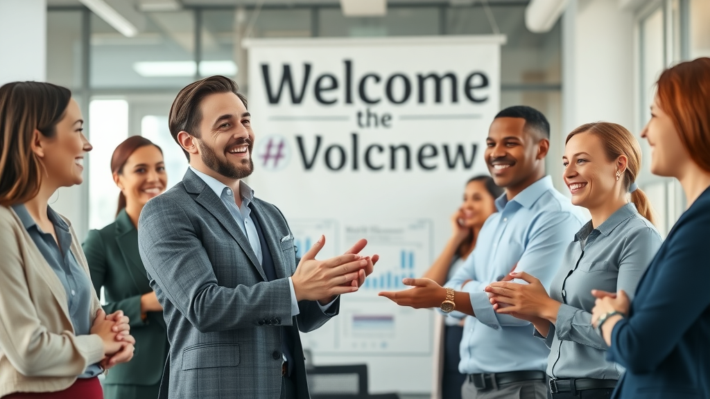business owner introducing new owner to staff after selling a business