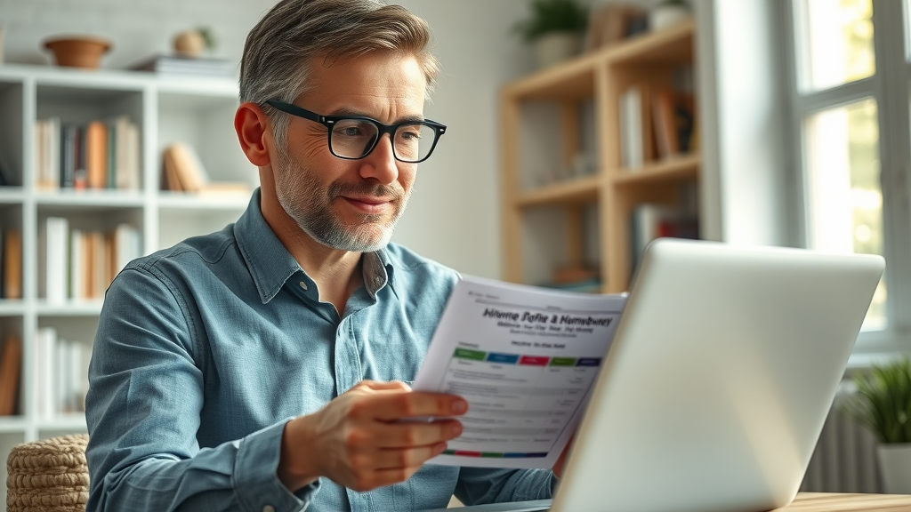 Homebuyer reviewing real estate agent profiles and checklist to compare commission rates and expertise on laptop