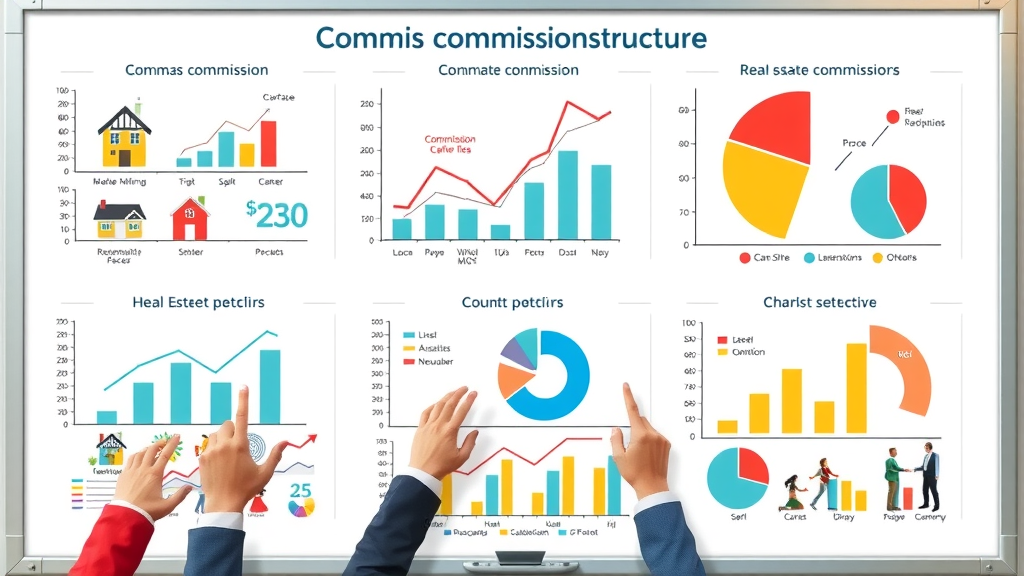 Charts comparing flat fee, percentage commission, and agent commission splits in real estate