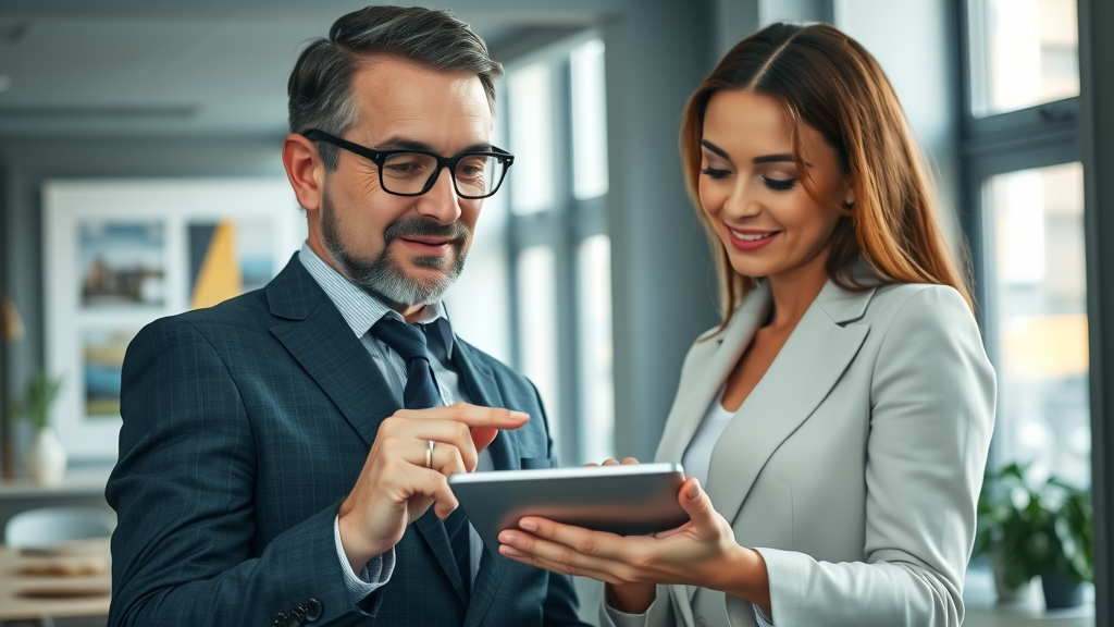 experienced commercial real estate advisor guiding client through digital property portfolio