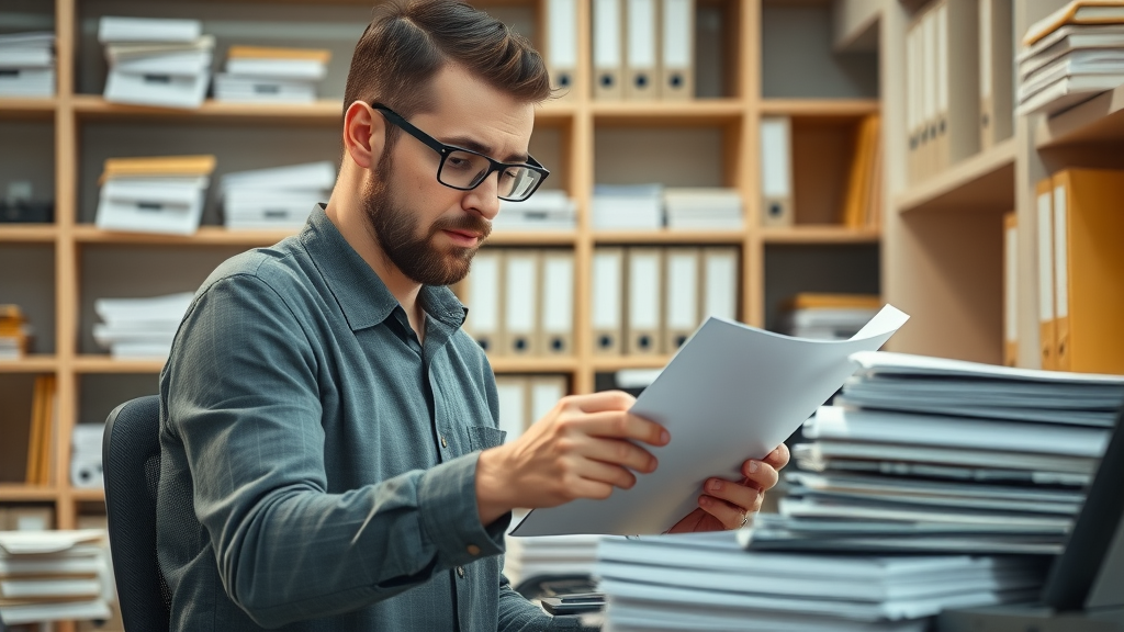 business sale process accountant methodically organizing business documents in a tidy office