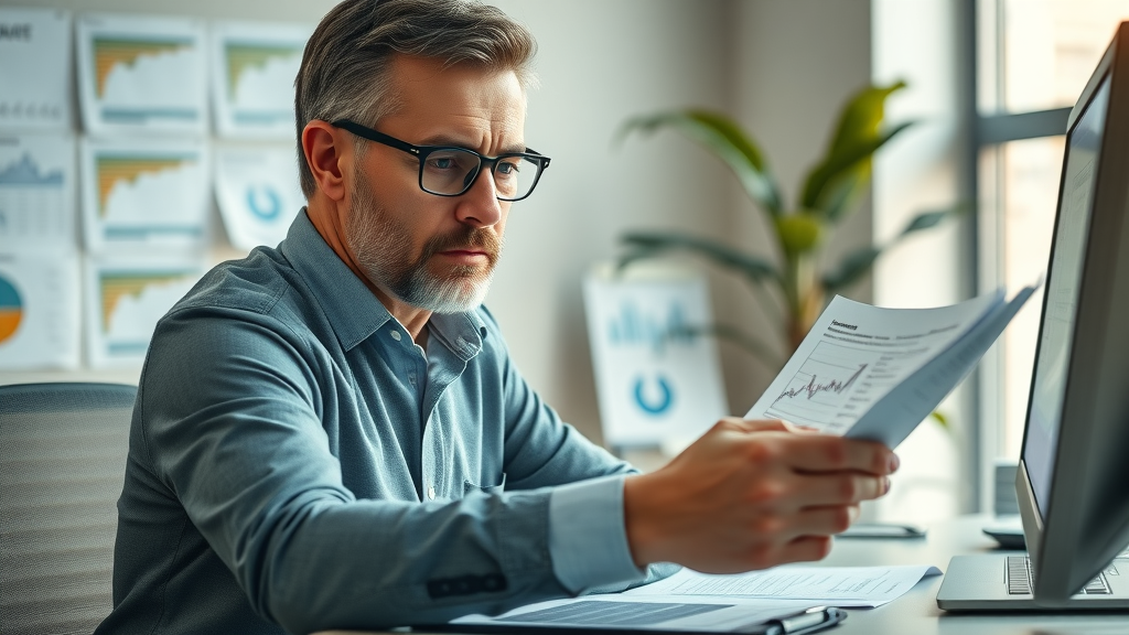 experienced business broker analyzing financial documents and charts, business brokerage firms, business sales process