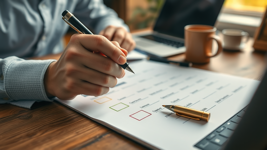 determined investor completing business buying checklist, existing business evaluation