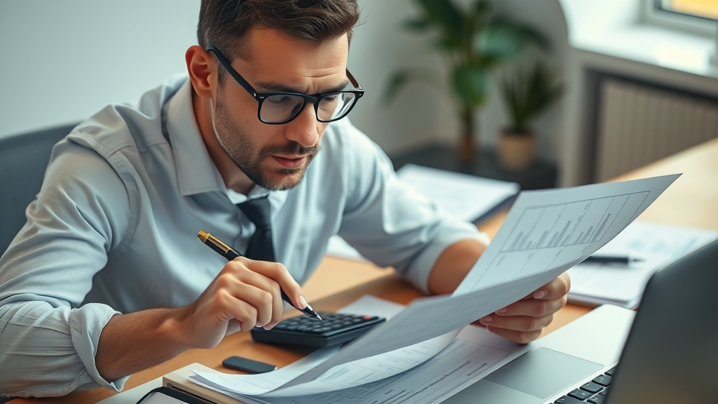 Experienced accountant reviewing financial statements and cash flow before buying a business