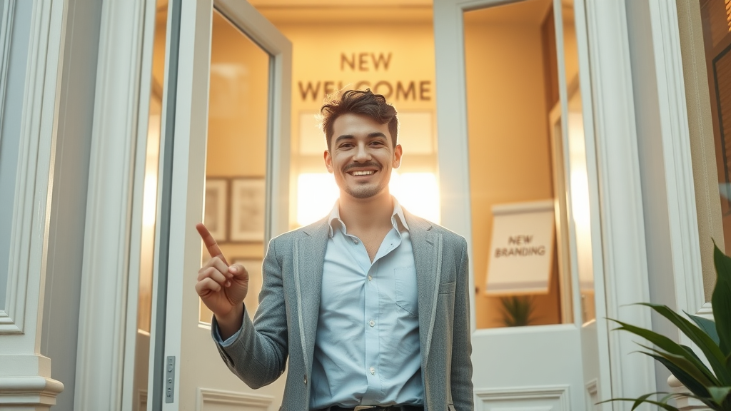 aspiring business owner opening the door to a new opportunity in business purchase