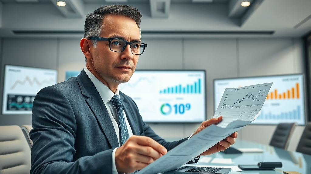 business valuation process analytical business advisor reviewing charts in modern meeting room