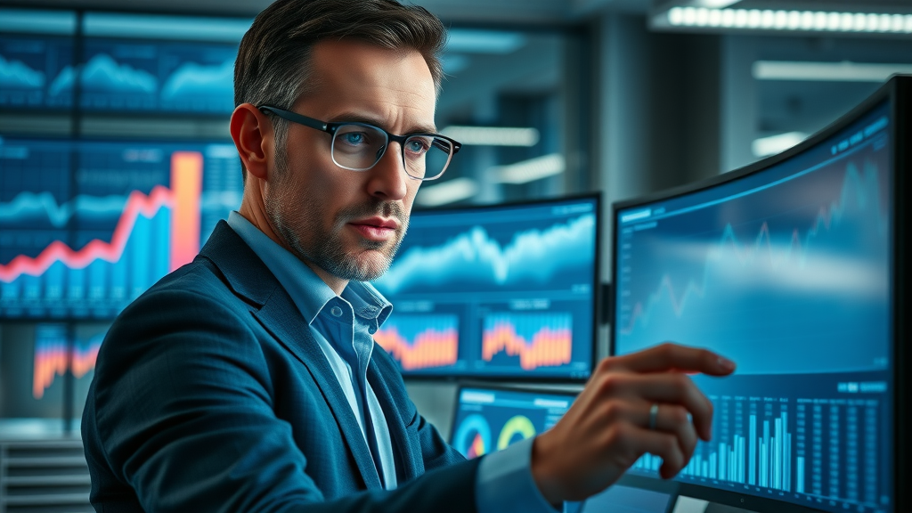 insightful business analyst reviewing data charts, analyzing buying a business growth trends