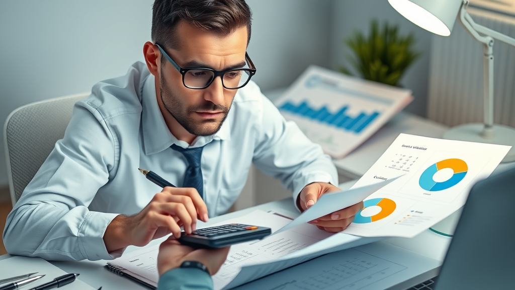thoughtful accountant calculating business valuation for buying a business