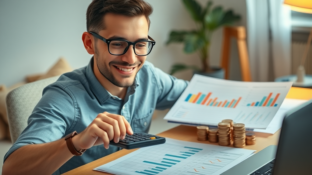 Entrepreneur calculating low startup costs for small business opportunity at home office