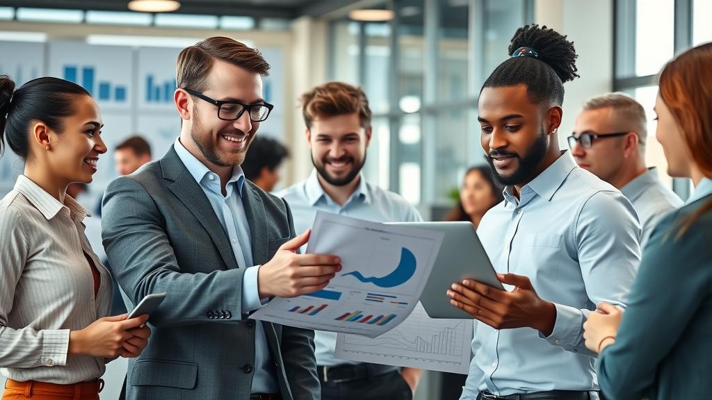 business for sale vibrant business marketplace diverse entrepreneurs analyzing graphs data