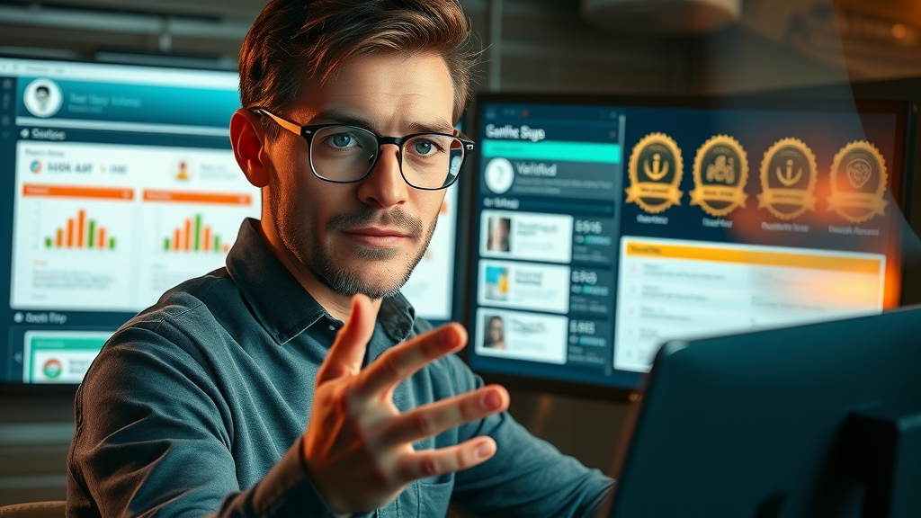 savvy online buyer evaluating multiple business listings