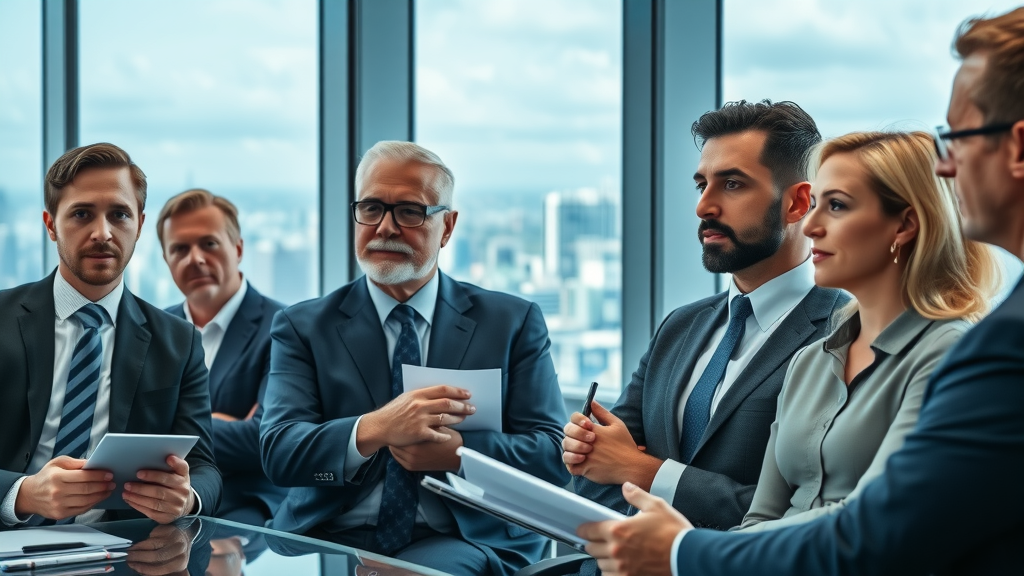 Negotiation team in business sale negotiation, business leaders listening attentively during negotiation process