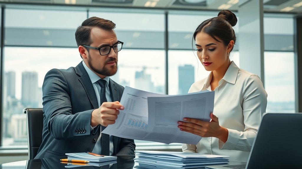 due diligence financial legal checks - accountant and attorney reviewing business documents and contracts
