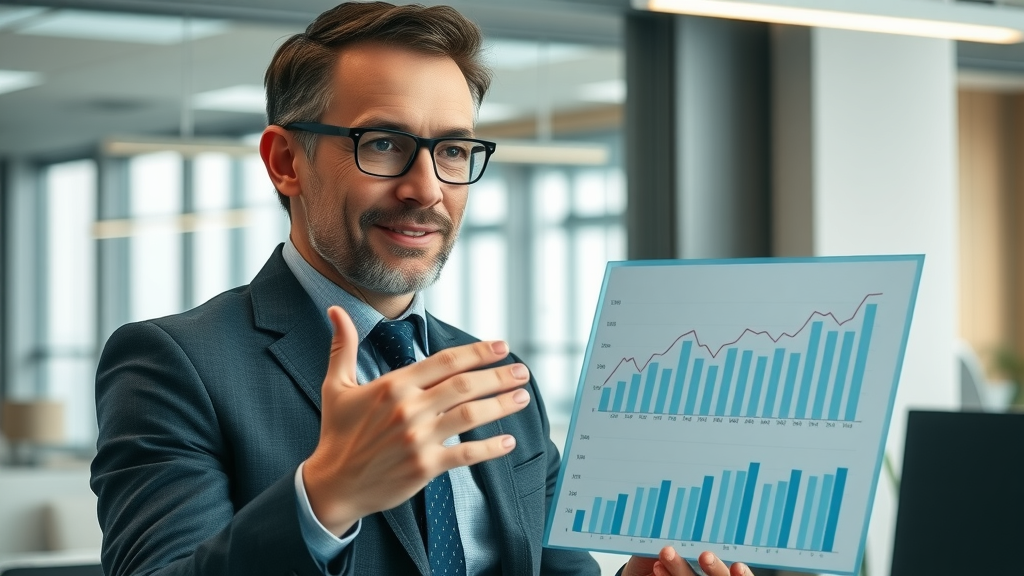 real estate agent explaining broker fee percentage on digital graph