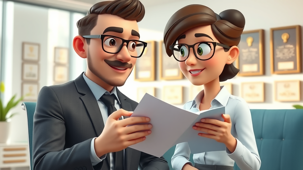 evaluating business brokers for fair commission - business owner interviewing potential broker, office with awards and testimonials