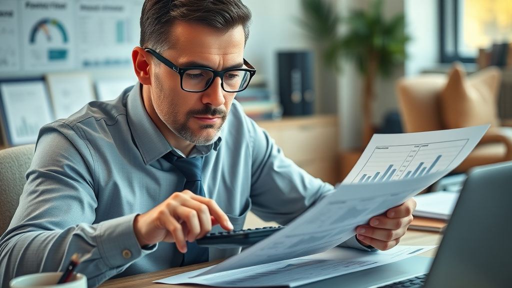 business valuation methodical financial advisor reviewing valuation documents and financial graphs for selling a business