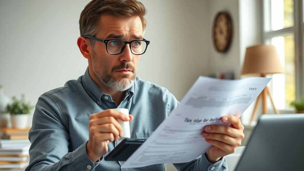 concerned business owner surprised by unexpected tax bill after selling business