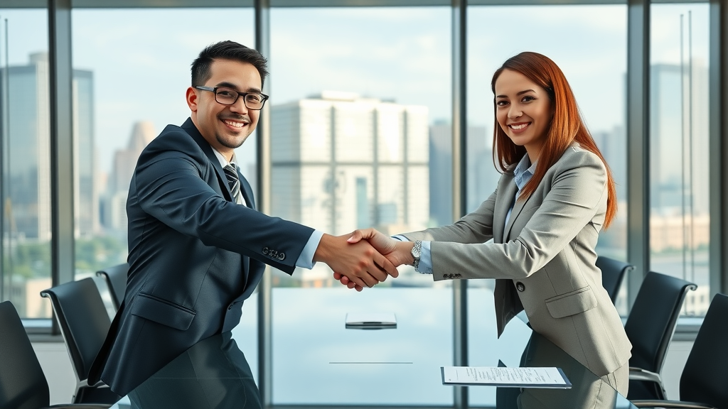 Business sale negotiation handshake, maximizing purchase price