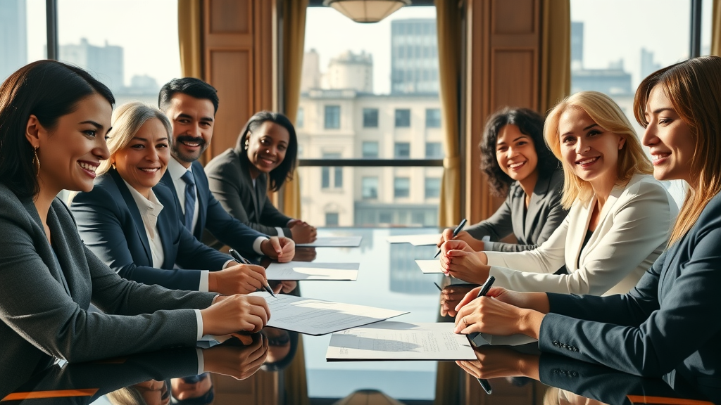 diverse group closing cost signing documents real estate table