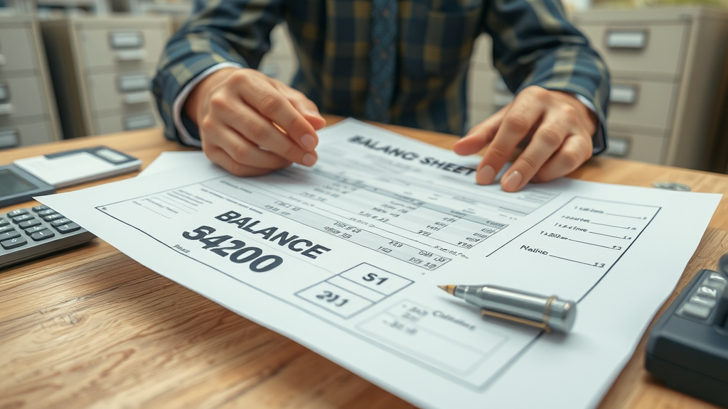 Reviewing financial records and legal documents for a business sale, small business owner checking balance sheets