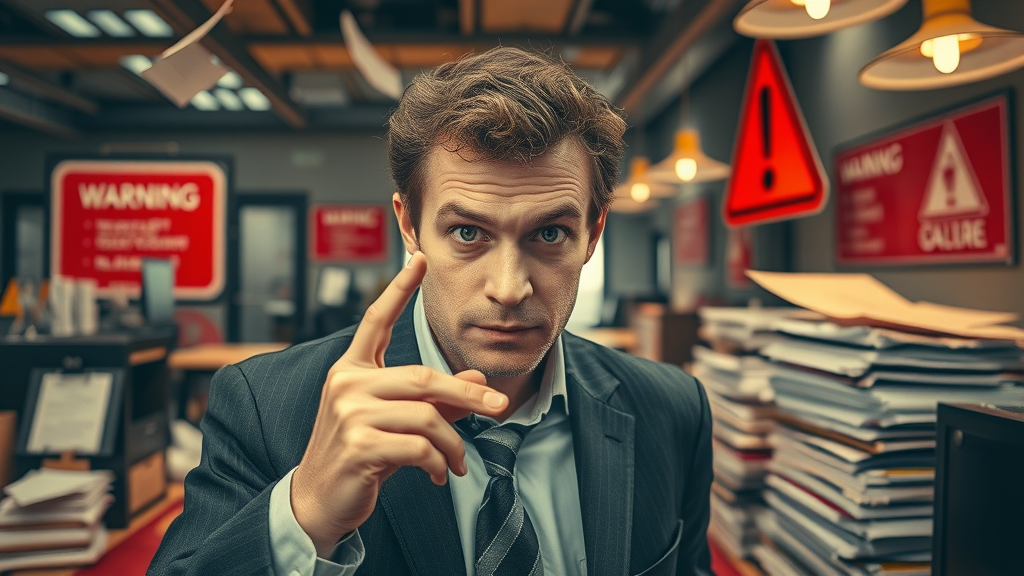business buyer encountering warning obstacles and paperwork, caution in buying a business