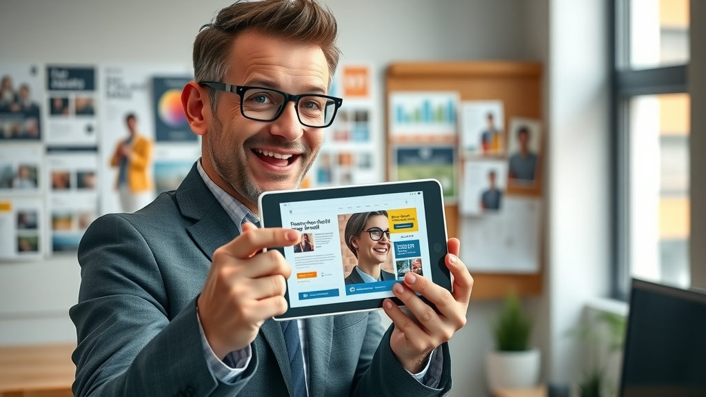 Marketing manager reviewing materials for selling a business online