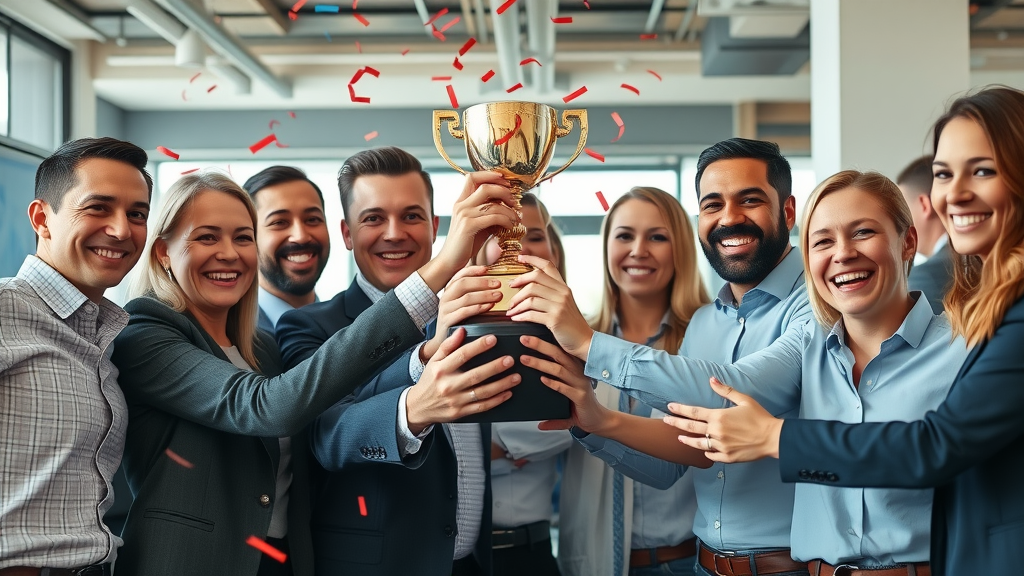 private equity acquisition business team celebrating mid-market company growth