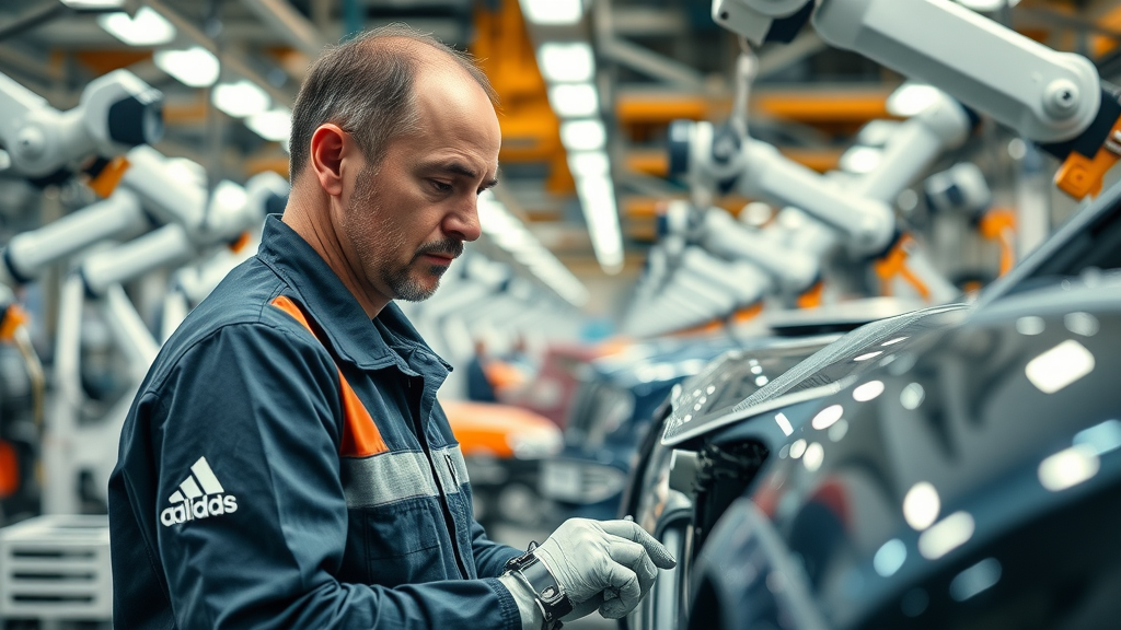 supply chain-impact-automobile assembly line worker robots installing parts