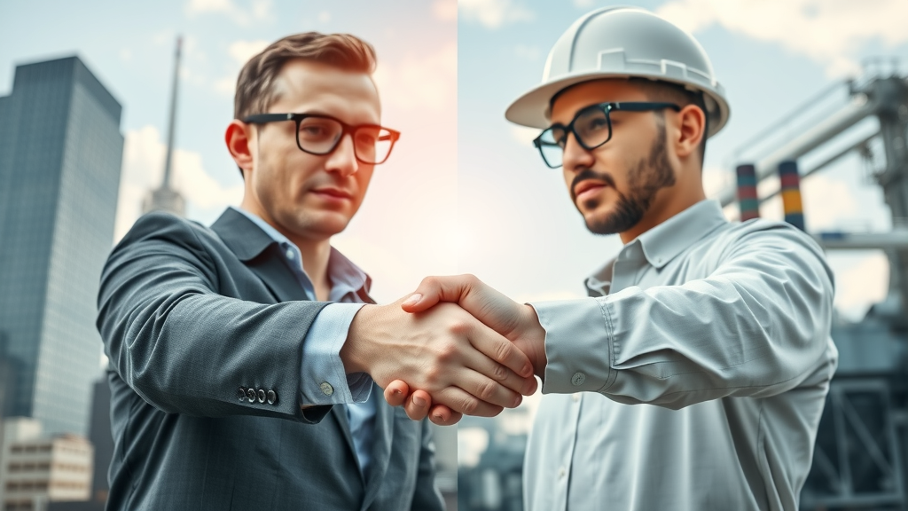 competing companies merging modern tech firm traditional manufacturer mergers acquisitions handshake