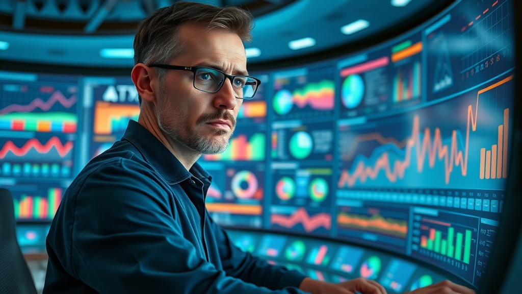 Marketing analyst reviewing KPI dashboards to refine business sale marketing strategies