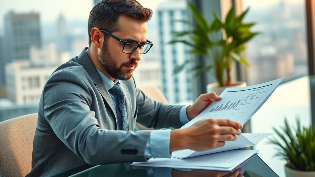 meticulous business analyst reviewing financial documents for online businesses for sale, due diligence